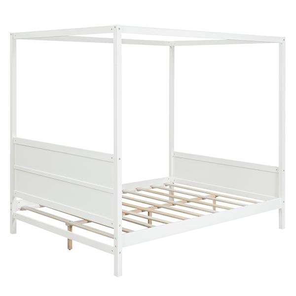 Queen Size Canopy Platform Bed with Headboard and Footboard,Slat Support Leg - White