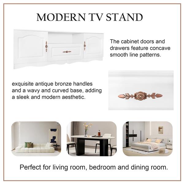 Modern TV Stand for 60+ Inch TV, with 1 Shelf, 1 Drawer and 2 Cabinets, TV Console Cabinet Furniture for Living Room