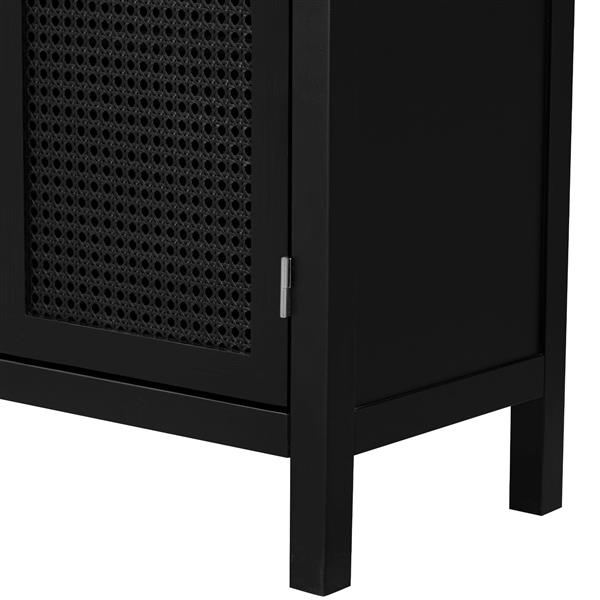 Large Storage Space Sideboard with Artificial Rattan Door and Metal Handles for Living Room and Entryway (Black)