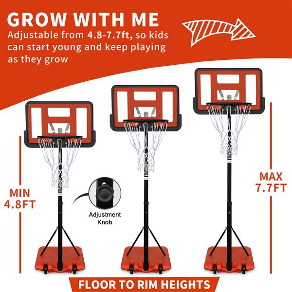 Use for Outdoor Height Adjustable 4.8 to 7.7ft Basketball Hoop 44 Inch Backboard Portable Basketball Goal System with Stable Base and Wheels