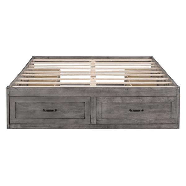 Full Size Platform Bed with 6 Storage Drawers,Antique Gray