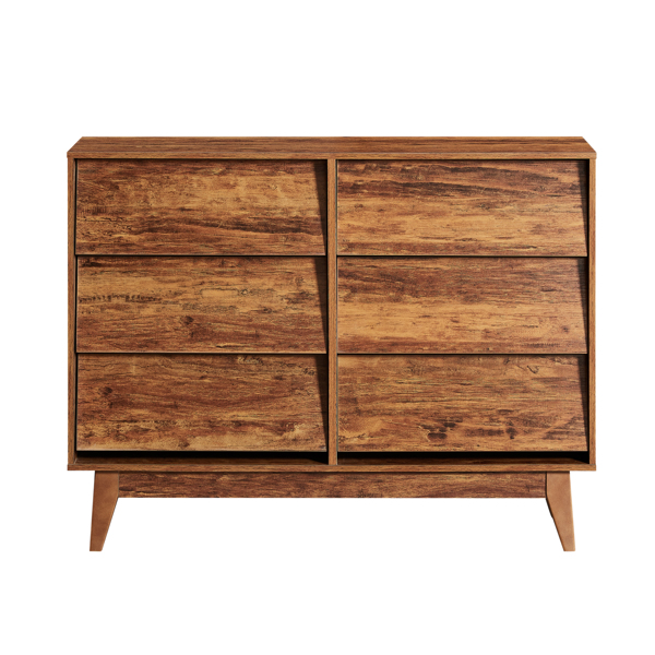 6 Drawer Double Dresser Features Vintage-style and Bevel Design