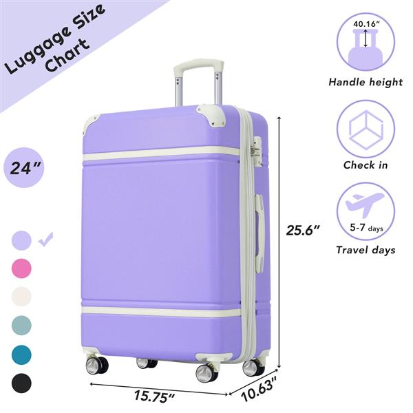 24 IN Luggage 1 Piece with TSA lock , Expandable Lightweight Suitcase Spinner Wheels, Vintage Luggage,Purple