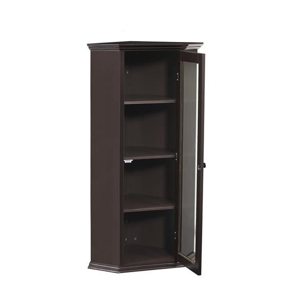 Freestanding Bathroom Cabinet with Glass Door, Corner Storage Cabinet for Bathroom, Living Room and Kitchen, MDF Board with Painted Finish, Brown