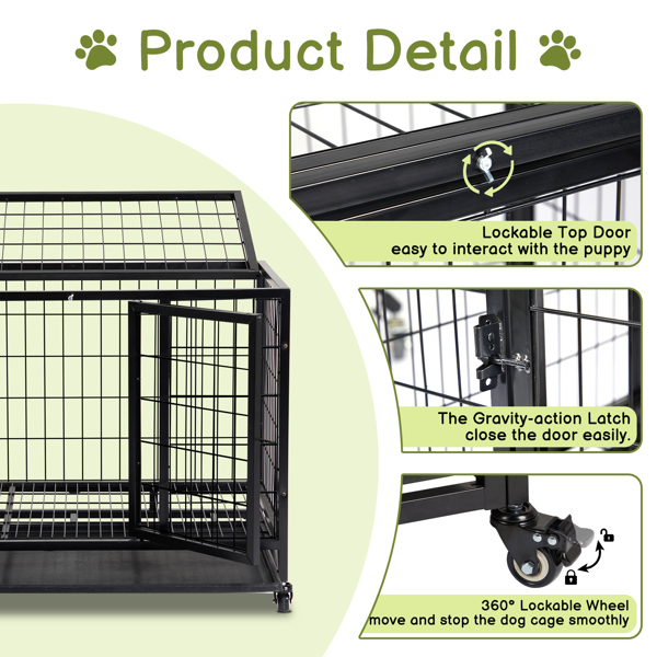 Dog Crate Dog Cage Dog Kennel for Large Dogs, Heavy Duty 36 in Pet Playpen for Training Indoor Outdoor with Plastic Tray, Double Doors & Secure Lock