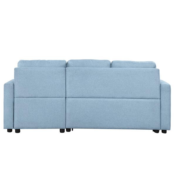 80.3". Pull Out Sofa Bed Modern Padded Upholstered Sofa Bed , Linen Fabric 3 Seater Couch with Storage Chaise and Cup Holder , Small Couch for Small Spaces