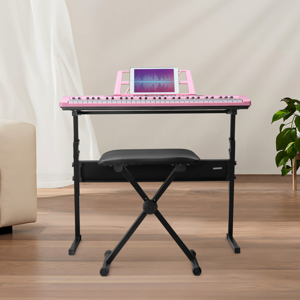 [Do Not Sell on Amazon]GEP-110 61 Key Keyboard with Piano Stand, Piano Bench, Built In Speakers, Headphone, Microphone, Music Rest, LED Screen, 3 Teaching Modes for Beginners