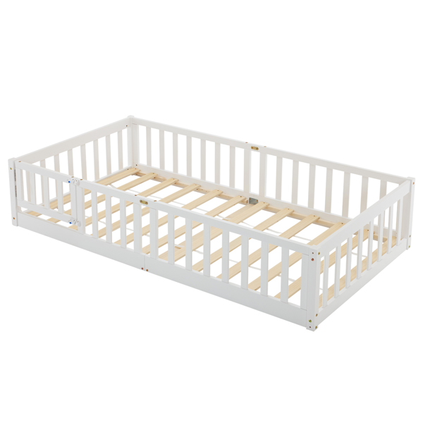 Fence Bed With Door With Boards White Painted Pine Twin Children's Bed