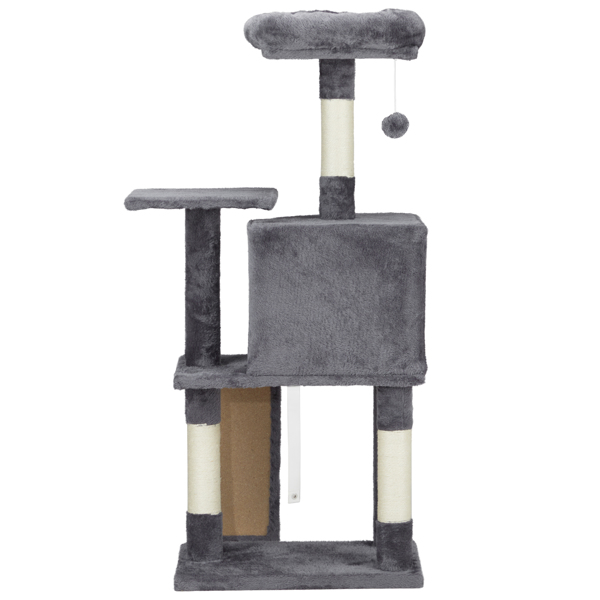 47 inch Cat Tree Cat Tower for Indoor Cats, Cat House with Padded Platform Bed, Toy Ball, Large Cozy Condo, Scratch Board and Sisal Scratching Posts, Dark Grey