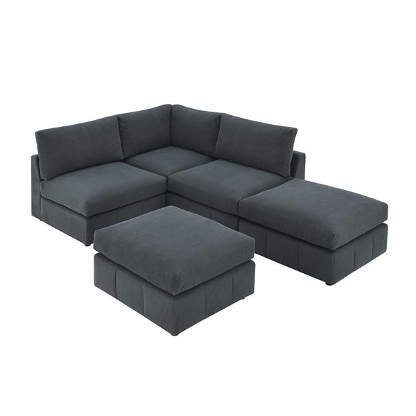 [VIDEO provided][New]93"Modern Sectional Sofa with Vertical Stripes,5-Seat Armless Couch Set with Convertible Ottomans,Various Combinations,L-Shape Indoor Furniture for Living Room,Apartment, 2 Colors