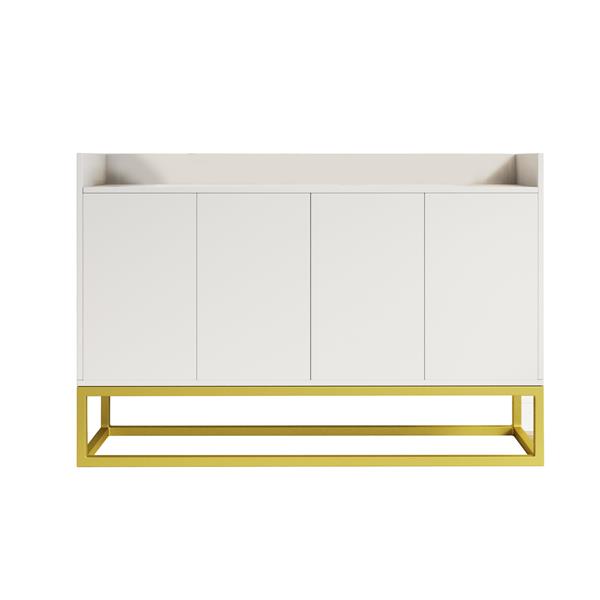 Stylish and Functional 4-Door Storage Cabinet with Square Metal Legs and Particle Board Material,for Living Room and Kitchen,White