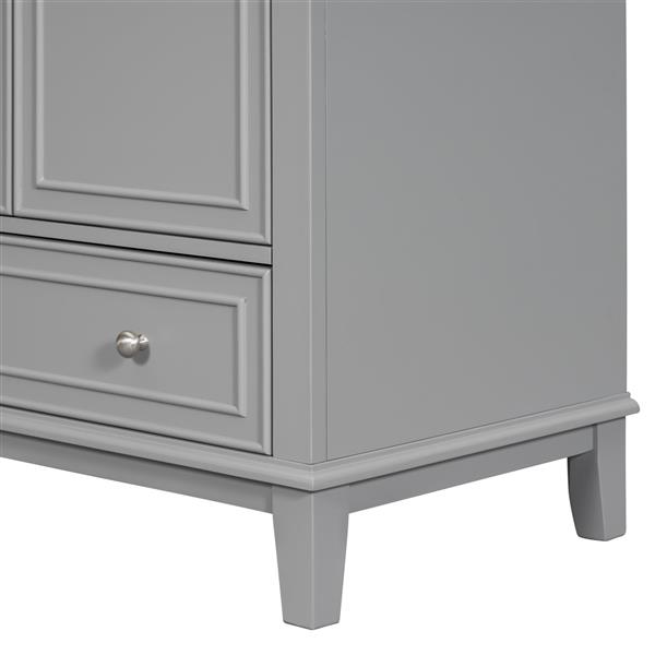 30" Bathroom Vanity with Sink Combo, Multi-functional Bathroom Cabinet with Doors and Drawer, Solid Frame and MDF Board, Grey