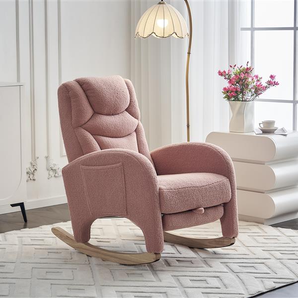 052-Teddy Fabric Nursery Rocking Chair With Adjustable Footrest,Pink