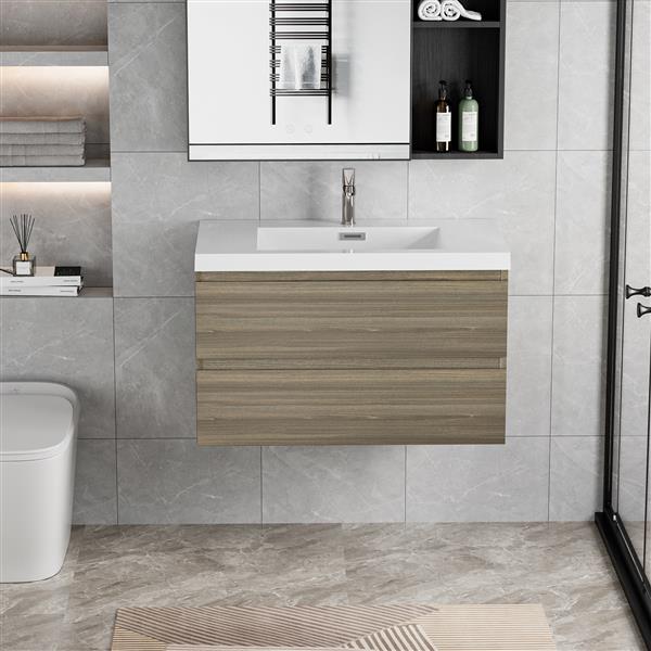 36" Floating Bathroom Vanity with Sink, Modern Wall-Mounted Bathroom Storage Vanity Cabinet with Resin Top Basin and Soft Close Drawers, Ash Grey 24V11-36AG