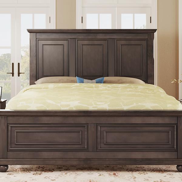 Traditional Town and Country Style Pinewood Vintage Full Bed, Rich Brown