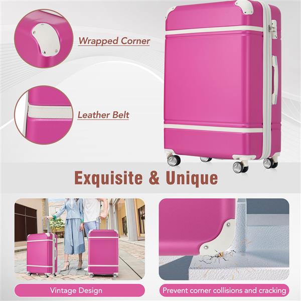 28 IN Luggage 1 Piece with TSA lock , Expandable Lightweight Suitcase Spinner Wheels, Vintage Luggage,Pink