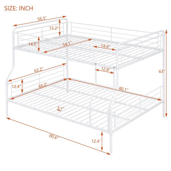 Full XL Over Queen Metal Bunk Bed, White