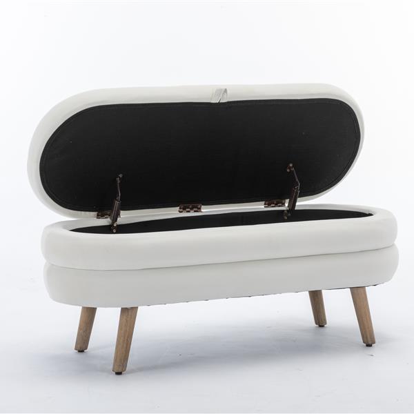 036-Velvet Fabric Storage Bench Bedroom Bench With Wood Legs For Living Room Bedroom Indoor,Ivory