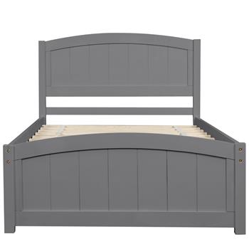 Wood Platform Bed with Headboard,Footboard and Wood Slat Support, Gray