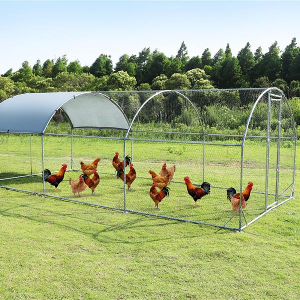 Large metal chicken coop upgrade three support steel wire impregnated plastic net cage, Oxford cloth silver plated waterproof UV protection, duck rabbit sheep bird outdoor house 9.2'W x 18.7'L x 6.5'H