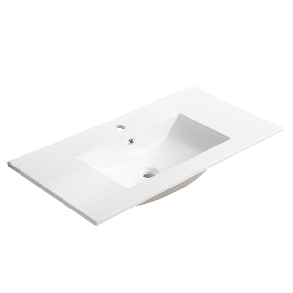 24 Inch Wall Mounted Bathroom Vanity with White Ceramic Basin,Two Soft  Close Cabinet Doors, Solid Wood,Excluding faucets,Light Oak