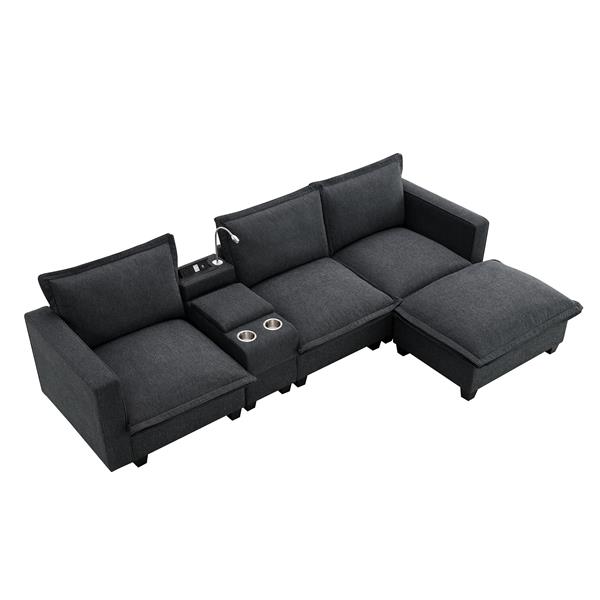 [VIDEO provided][New]109*57"Modern Sectional Cloud Sofa with Console,USB Charging Port,Reading Light,Cup Holder,4 Seat Chenille Modular Couch,Storable Indoor Funiture for Living Room,Apartment,2 Color