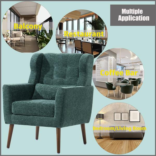 Modern Chair,Chenille Arm Chairs for Living Room,Upholstered Mordern Armchair,Comfy Soft Padded Lounge Chair in Small Space, Bedroom, w/Pillow, Solid Wood Leg (Blackish Green)