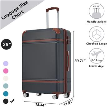 28 IN Luggage 1 Piece with TSA lock , Expandable Lightweight Suitcase Spinner Wheels, Vintage Luggage,Black