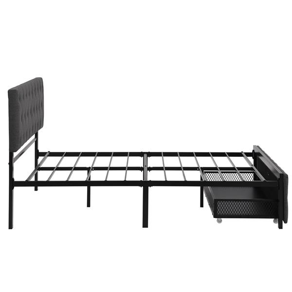 Full Size Storage Bed Metal Platform Bed with a Big Drawer - Gray