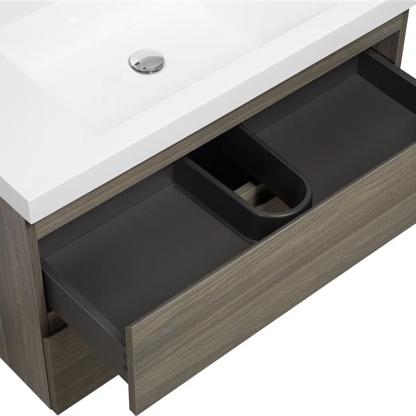 36" Floating Bathroom Vanity with Sink, Modern Wall-Mounted Bathroom Storage Vanity Cabinet with Resin Top Basin and Soft Close Drawers, Ash Grey 24V11-36AG