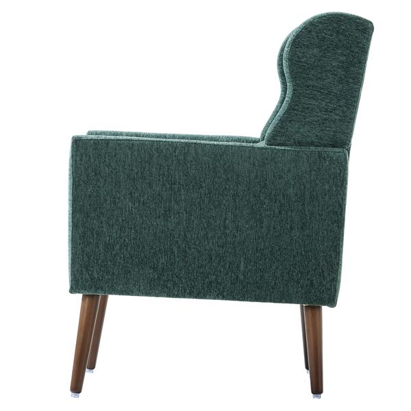 Modern Chair,Chenille Arm Chairs for Living Room,Upholstered Mordern Armchair,Comfy Soft Padded Lounge Chair in Small Space, Bedroom, w/Pillow, Solid Wood Leg (Blackish Green)