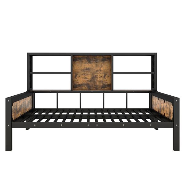 Full Size Cabin Daybed with Storage Shelves, Metal