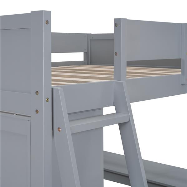 Full Size Loft Bed with Desk and Shelf - Gray