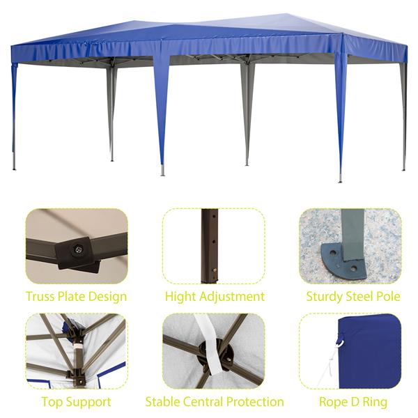 10'x20' EZ Pop Up Canopy Outdoor Portable Party Folding Tent with 6 Removable Sidewalls + Carry Bag + 6pcs Weight Bag Beige Blue