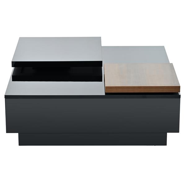 Movable Top Coffee Table, Modern Square Wood Coffee Table with High Gloss finish, 4 Hidden Storage Drawers for Living Room