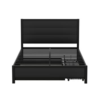 Metal Full Size Storage Platform Bed with Twin Size Trundle and 2 Drawers, Black