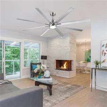 Smart 72\\" Integrated LED Ceiling Fan with Silver Blades in Brushed Nickel Finish