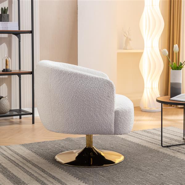 048-Chenille Fabric Swivel Chair With Gold Metal Round Base,White