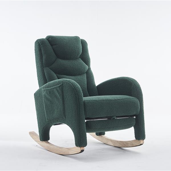 052-Teddy Fabric Nursery Rocking Chair With Adjustable Footrest,Green