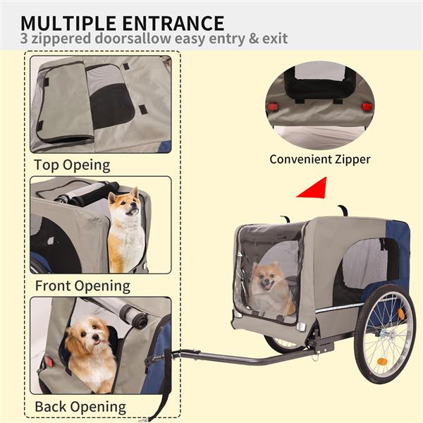 Dog Bike Trailer, Breathable Mesh Dog Cart with 3 Entrances, Safety Flag, 8 Reflectors, Folding Pet Carrier Wagon with 20 Inch Wheels, Bicycle Carrier for Medium and Small Sized Dogs