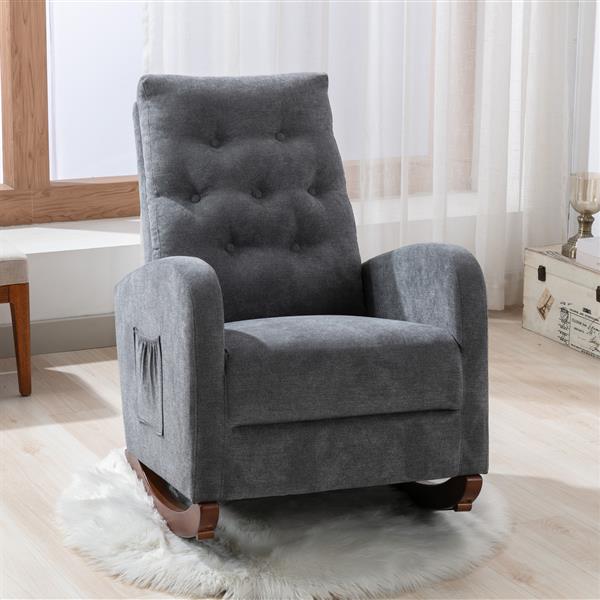 Baby Room High Back Rocking Chair Nursery Chair , Comfortable Rocker Fabric Padded Seat ,Modern High Back Armchair