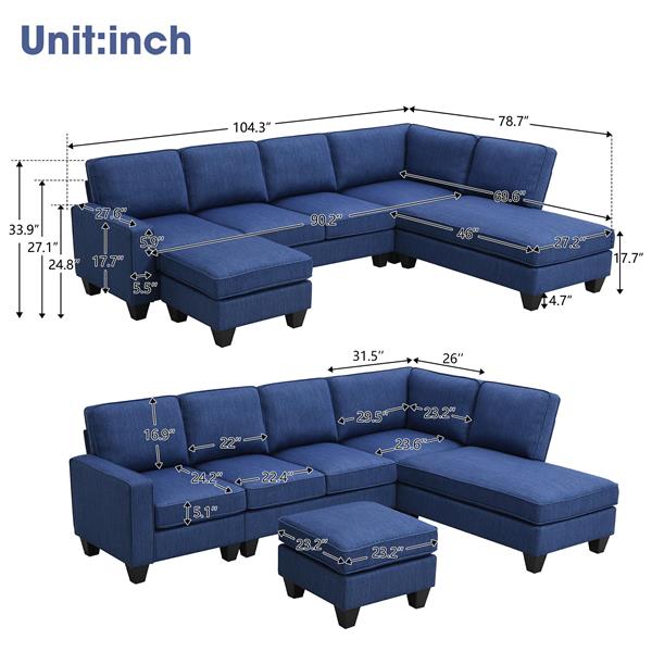 [VIDEO provided] [New] 104.3*78.7" Modern L-shaped Sectional Sofa,7-seat Linen Fabric Couch Set with Chaise Lounge and Convertible Ottoman for Living Room,Apartment,Office,3 Colors