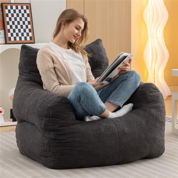 054-Large Size Teddy Fabric Bean Bag Chair Lazy Sofa Chair Sponge filling For Indoor,Dark Gray