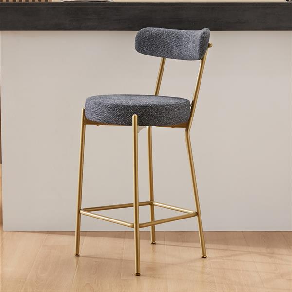 25" Modern Gold Bar Stools Set of 2 Counter Height Bar Stools for Kitchen Counter Upholstered Sherpa Counter Stools with Backs Kitchen Island Stool