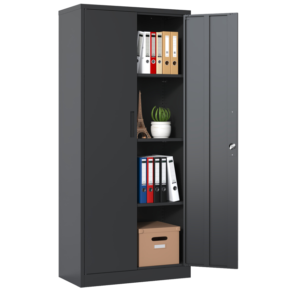 71"H Metal Garage Storage Cabinet, Black Tool Steel Locking Cabinet with Doors and 3 Shelves, Tall Cabinets for Garage Storage Systems Lockable File Cabinet for Home Office, Classroom/Pantry