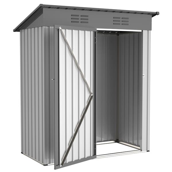 5 X 3 Ft Outdoor Storage Shed, Galvanized Metal Garden Shed With Lockable Doors, Tool Storage Shed For Patio Lawn Backyard Trash Cans