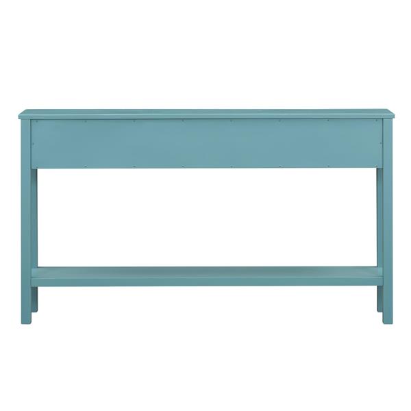 Rustic Entryway Console Table, 60" Long Sofa Table with two Different Size Drawers and Bottom Shelf for Storage (Turquoise Green)