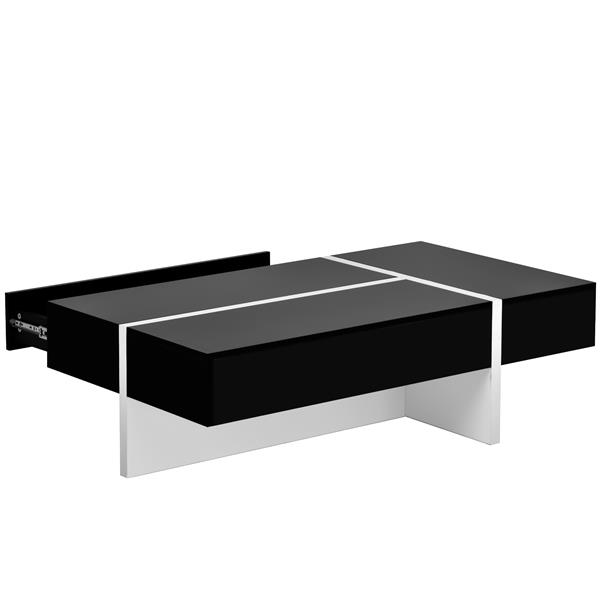 Contemporary Rectangle Design Living Room Furniture, Modern High Gloss Surface Cocktail Table, Center Table for Sofa or Upholstered Chairs, 45.2*25.5*13.7in, Black