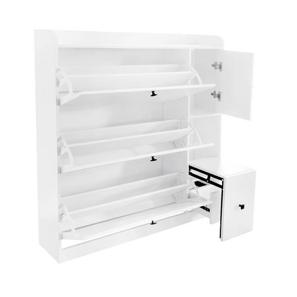 Versatile Shoe Cabinet with 3 Flip Drawers, Maximum Storage Entryway Organizer with Drawer, Free Standing Shoe Rack with Pull-down Seat for Hallway, White