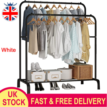 Heavy Duty Double Clothes Rail Hanging Rack Garment Display Stand Storage Shelf